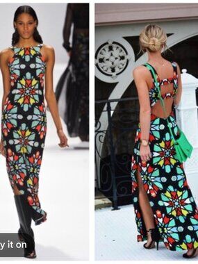 Mara Hoffman Compass Black Print Open Back Column Maxi Dress